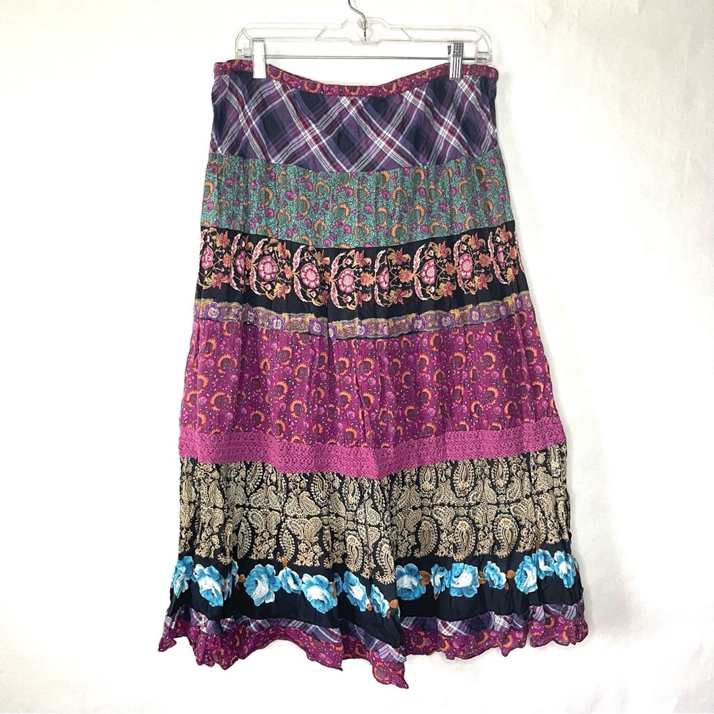 Dressbarn Purple Multicolor Patchwork Crochet Midi Skirt Size XL fairy grunge